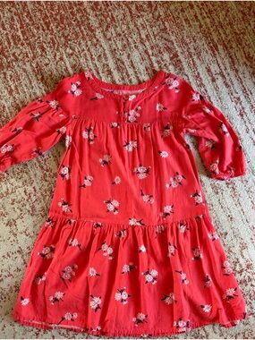 Girls' Coral Floral Tiered Dress